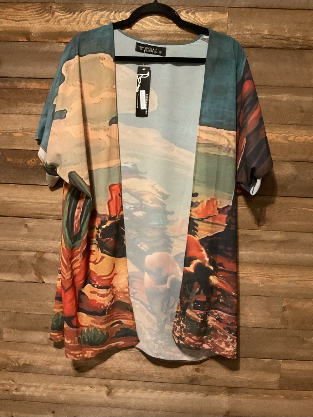 Lucky & Blessed L&B Western Cowboy Desert Printed Kimono Women’s Small NWT